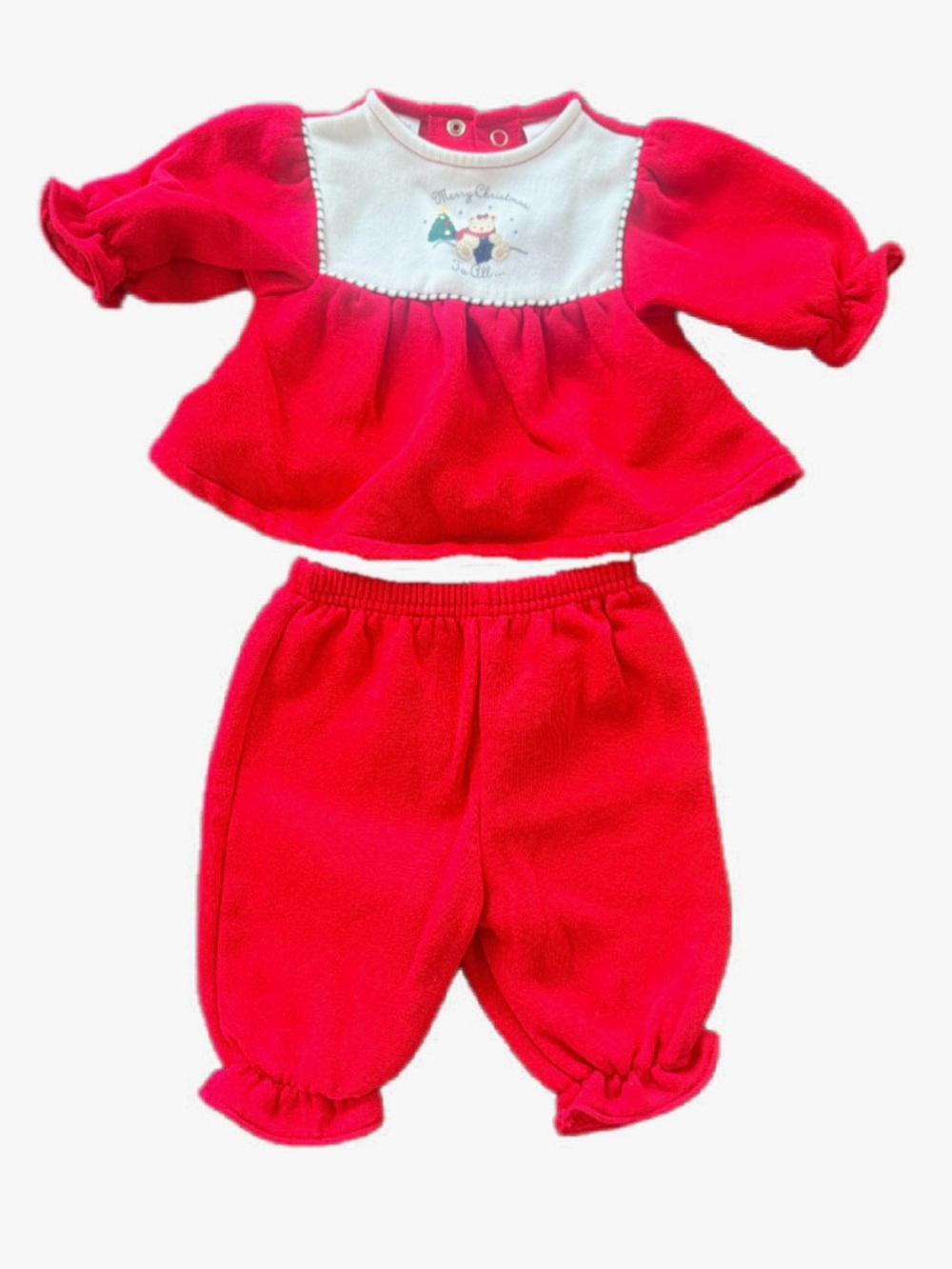 Vintage 90s Carter’s Teddy Bear Christmas Velvet Baby Outfit Set | 0-3M